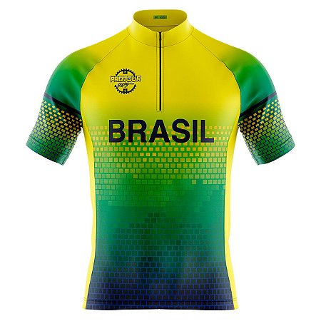 Camisa Ciclismo Masculina Mountain Bike Pro Tour Seleção Brasil Dry Fit Proteção UV+50