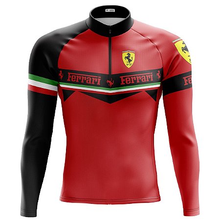 Camisa Ciclismo Masculina Mountain Bike Ferrari Manga Longa