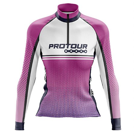 Camisa de Ciclismo Feminina Mountain Bike Pro Tour Tijolinhos Manga Longa Dry Fit Proteção UV+50
