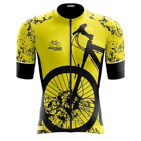 Camisa Ciclismo Pro Tour Premium Bike Amarela Zíper Total Unissex Proteção UV+50