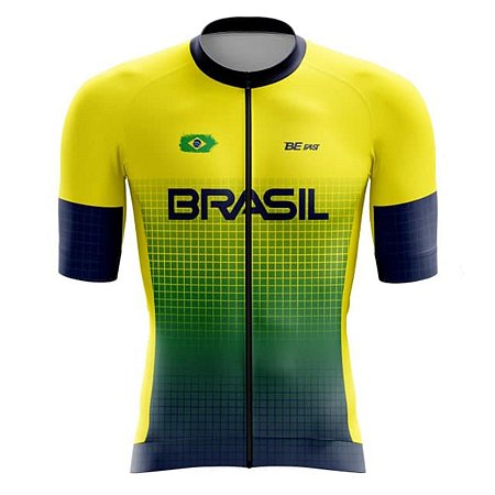 Camisa Ciclismo Masculina Manga Curta Smart Seleção Brasil Zíper Total