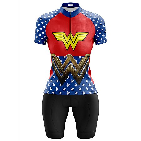 Conjunto Ciclismo Bermuda e Camisa Feminino Mulher Maravilha