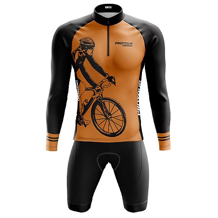 Conjunto Masculino Ciclismo Mountain Bike Pro Tour Bike Laranja Manga Longa