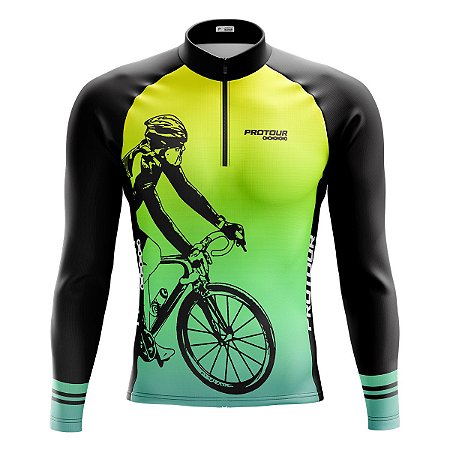 Camisa Ciclismo Manga Longa Masculina Pro Tour Degrade Dry Fit Proteção UV+50