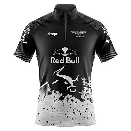 Camisa Ciclismo Masculina Manga Curta Red Bull Preta Dry Fit Proteção UV+50