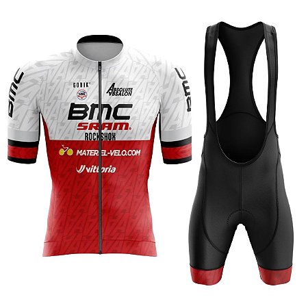 Conjunto ciclismo Bretelle e camisa Masculino BMC Branca 230