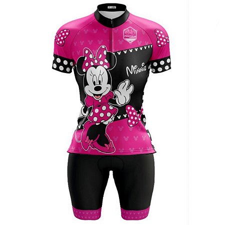 Conjunto Ciclismo Bermuda e Camisa Feminino Minnie Forro em Espuma