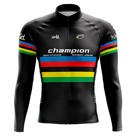 Camisa Ciclismo Manga Longa Masculina BF Champion UCI dry fit proteção UV+50