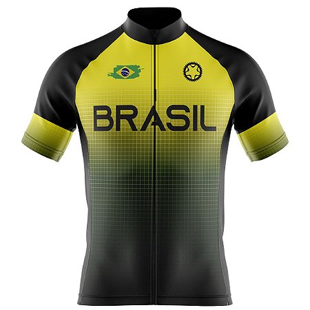 Camisa Ciclismo Masculina Manga Curta Zíper Total Seleção Brasil