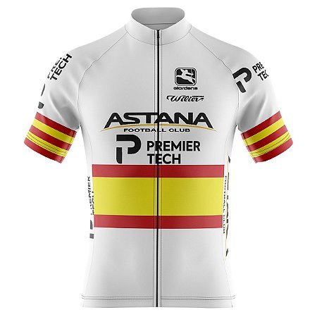 Camisa Ciclismo Masculina Manga Curta Zíper Total Astana Branca