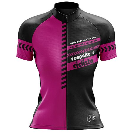 Camisa Ciclismo Feminina Zíper Total Respeite ciclista Dry Fit Proteção UV+50