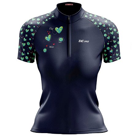 Camisa Ciclismo Feminina Manga Curta Bike Coração Verde dry fit proteção UV+50