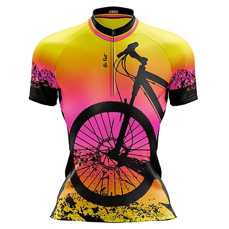 Camisa Ciclismo Feminina Manga Curta Bike Pneu degrad dry fit proteção UV+50
