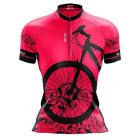 Camisa Ciclismo Feminina Manga Curta Bike Pneu Rosa BF dry fit proteção UV+50