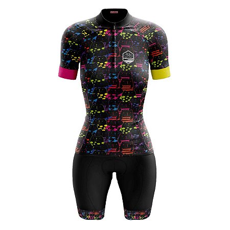 Conjunto Ciclismo Bermuda e Camisa Feminino Pro Tour Gatinhos