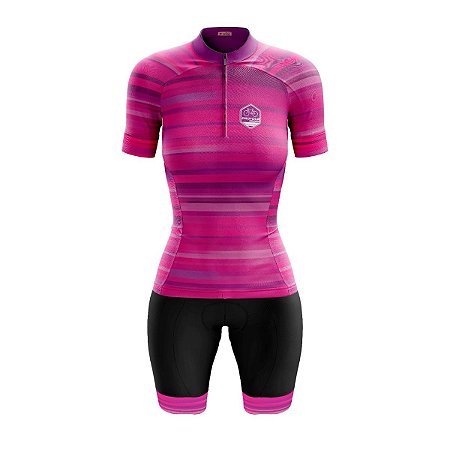 Conjunto Ciclismo Bermuda e Camisa Feminino Pro Tour Degrade Rosa