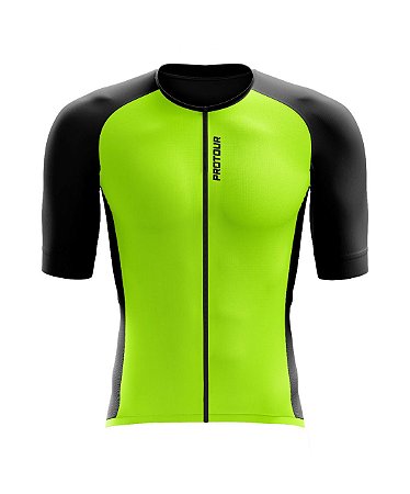 Camisa Ciclismo Masculina Premium Pro Tour Flúor Zíper Total Unissex Proteção UV+50 Barra Siliconada