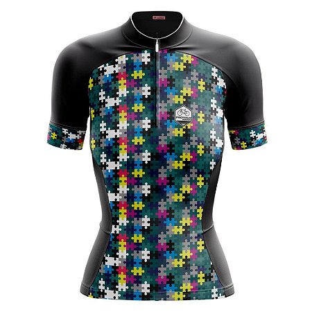 Camisa Ciclismo Feminina Smart Pro Tour Quebra Cabeças Lateral Micro Perfurada