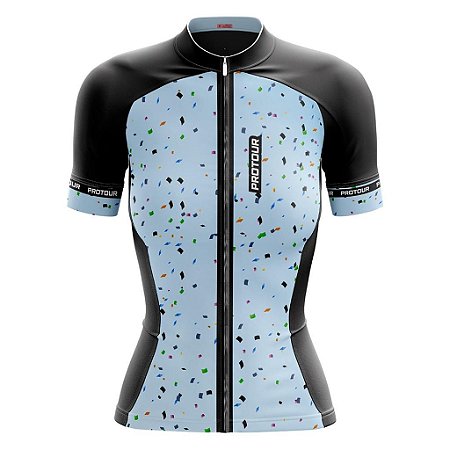 Camisa Ciclismo Feminina Pro Tour Smart Confete Azul Lateral Micro Perfurada