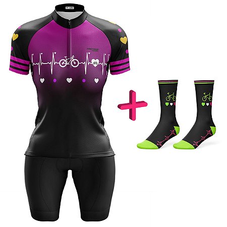 Conjunto Bermuda e Camisa Feminino Bike Coração Rosa 248