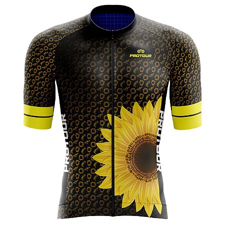 Camisa Ciclismo Pro Tour Premium Girassois Unissex Proteção UV+50 Barra Siliconada