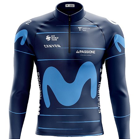 Camisa Ciclismo Mountain Bike Manga Longa Movistar Dry Fit Proteção UV+50