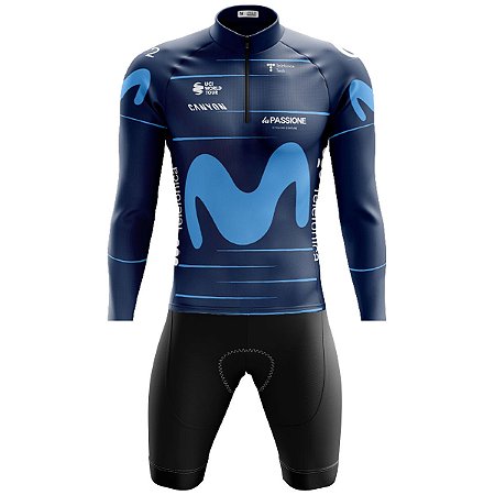 Conjunto Ciclismo Moutain Bike Bermuda e Camisa Manga Longa Movistar