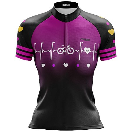 Camisa Ciclismo Mountain Bike Feminina Pro Tour Bike Coração Rosa