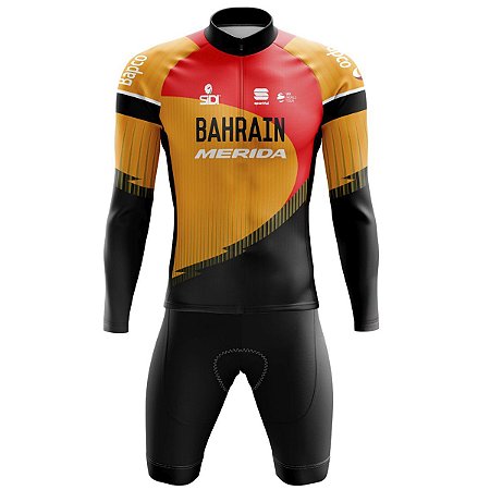 Conjunto Bermuda e Camisa Masculina MTB Bahrain Merida Forro em Espuma