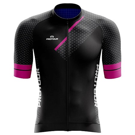 Camisa Ciclismo Pro Tour Premium Colmeia Rosa Proteção UV+50 Barra Siliconada