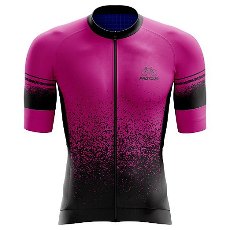 Camisa Ciclismo Pro Tour Premium Respingos Rosa Proteção UV+50 Barra Siliconada