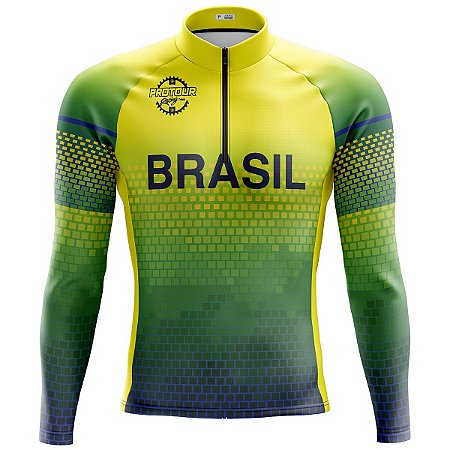 Camisa Ciclismo Masculina Manga Longa Pro Tour Seleção Brasil  Proteção UV+50