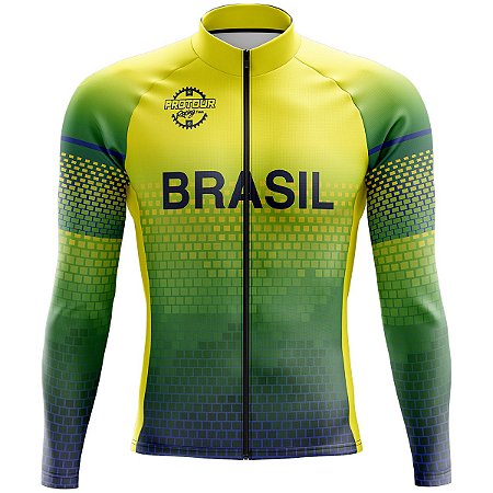 Camisa Ciclismo Mountain Bike Masculina Pro Tour Seleção Brasil Zíper Abertura Total