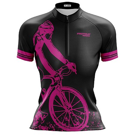 Camisa Ciclismo Mountain Bike Feminina Pro Tour Bike Rosa Com Bolsos
