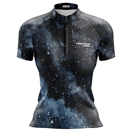 Camisa Ciclismo Feminina Manga Curta Pro Tour Galáxias Dry Fit Proteção UV+50