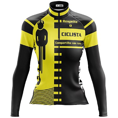 Camisa Ciclismo Feminina Manga Longa Respeite o Ciclista Proteção UV+50