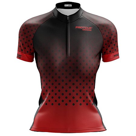 Camisa Ciclismo Mountain Bike Feminina Pro Tour Morangos Com Bolsos UV 50+
