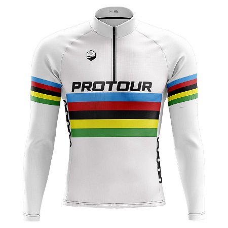 Camisa Ciclismo Masculina Manga Longa Pro Tour UCI Branco Proteção UV+50