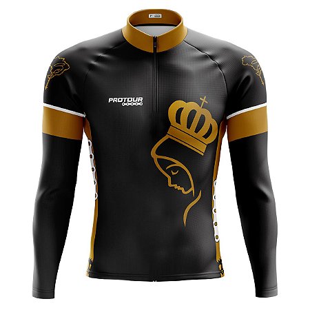 Camisa Ciclismo Masculina Manga Longa Santa Dourada Proteção UV+50