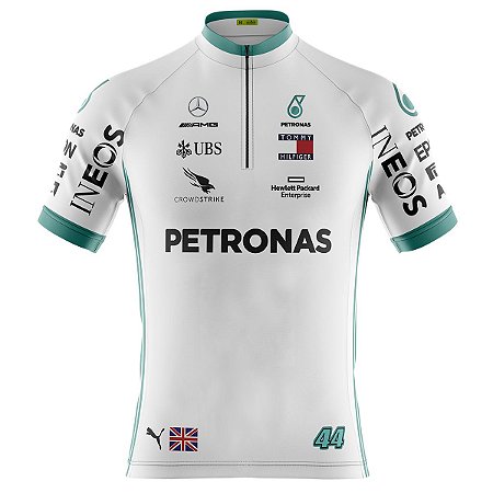 Camisa Ciclismo Manga Curta Masculina Petronas 2023 Branca Proteção UV+50
