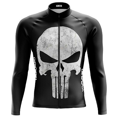 Camisa Ciclismo Manga Longa Mountain Bike Masculina Justiceiro Zíper Full