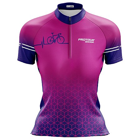 Camisa Ciclismo Feminina Manga Curta Pro Tour Geometric Rosa Proteção Uv+50