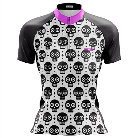 Camisa Ciclismo Feminina Manga Curta Pro Tour Mexican Skull Proteção Uv+50