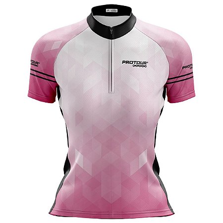 Camisa Ciclismo Feminina Manga Curta Pro Tour Geometrica Rosa Proteção Uv+50