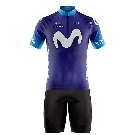 Conjunto Ciclismo Masculino Bermuda + Camisa Manga Curta Movistar 2023