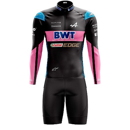 Conjunto Ciclismo Masculina Bermuda e Camisa Manga Longa BWT Com Bolsos UV 50+
