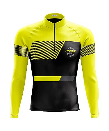 Camisa Ciclismo Masculina Manga Longa Pro Tour Amarelo Racing com bolsos UV 50+