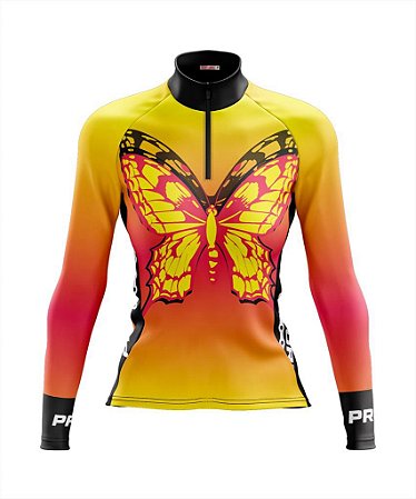 Camisa de Ciclismo Feminina Manga Longa Pro Tour Butterfly com Bolsos UV 50+