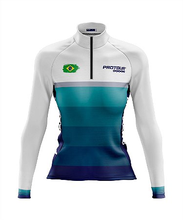 Camisa de Ciclismo Feminina Manga Longa Pro Tour Degradê Azul com Bolsos UV 50+