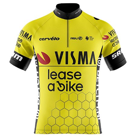 Camisa Ciclismo Maculina Pro Tour Jumbo Visma Amarela Com Bolsos Uv 50+